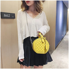 Women PU Leather Solid Rhombic Rivet Small Round Bag Cross Body Bag