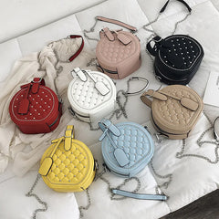 Women PU Leather Solid Rhombic Rivet Small Round Bag Cross Body Bag