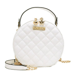 Women PU Leather Solid Rhombic Rivet Small Round Bag Cross Body Bag