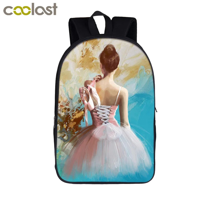 Ballet Dancer Backpack Girls School Bags Casual Shoulder Bag