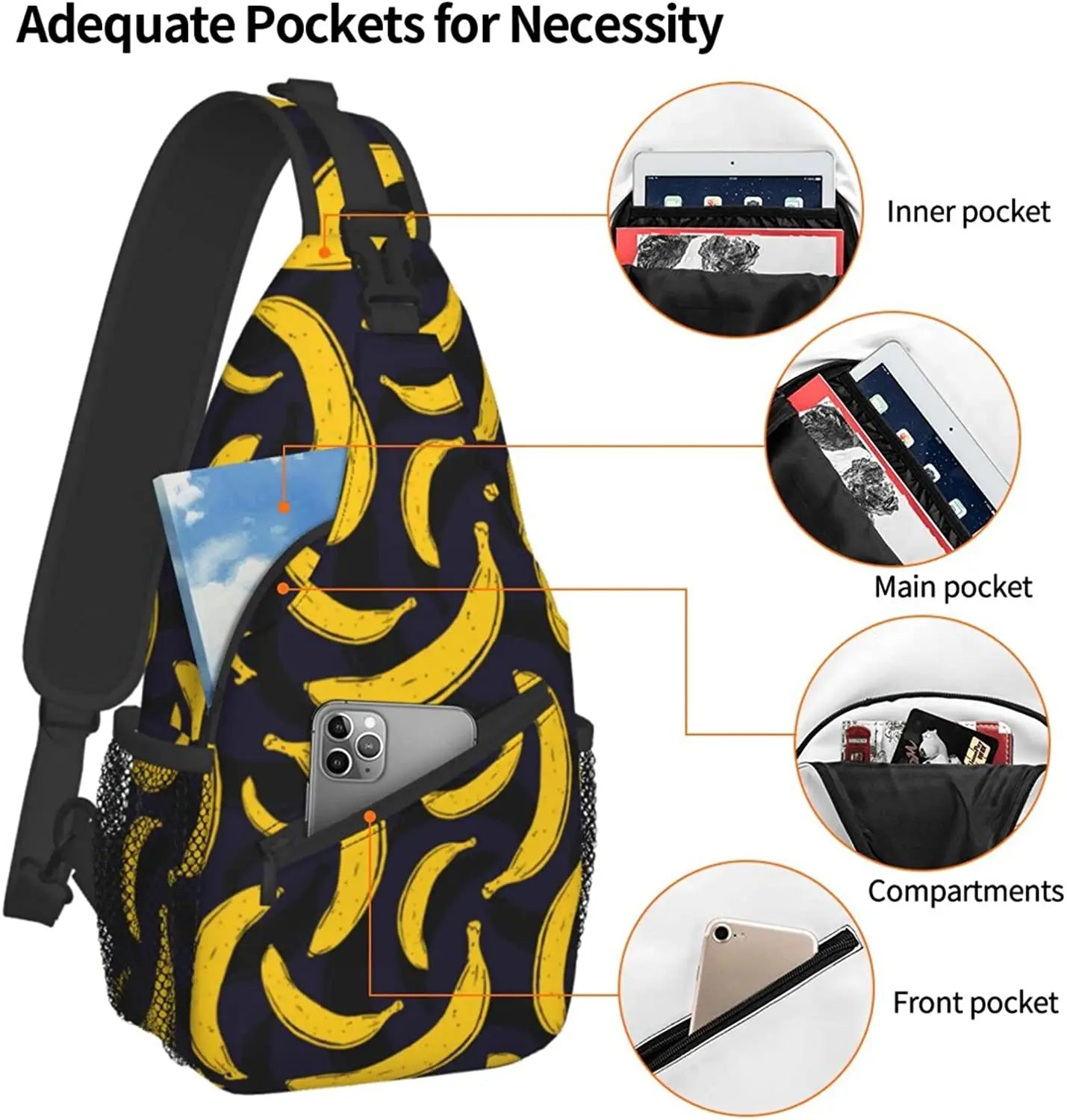 Banana Seamless Pattern Sling Bag - Fruits Print Crossbody Shoulder Bags