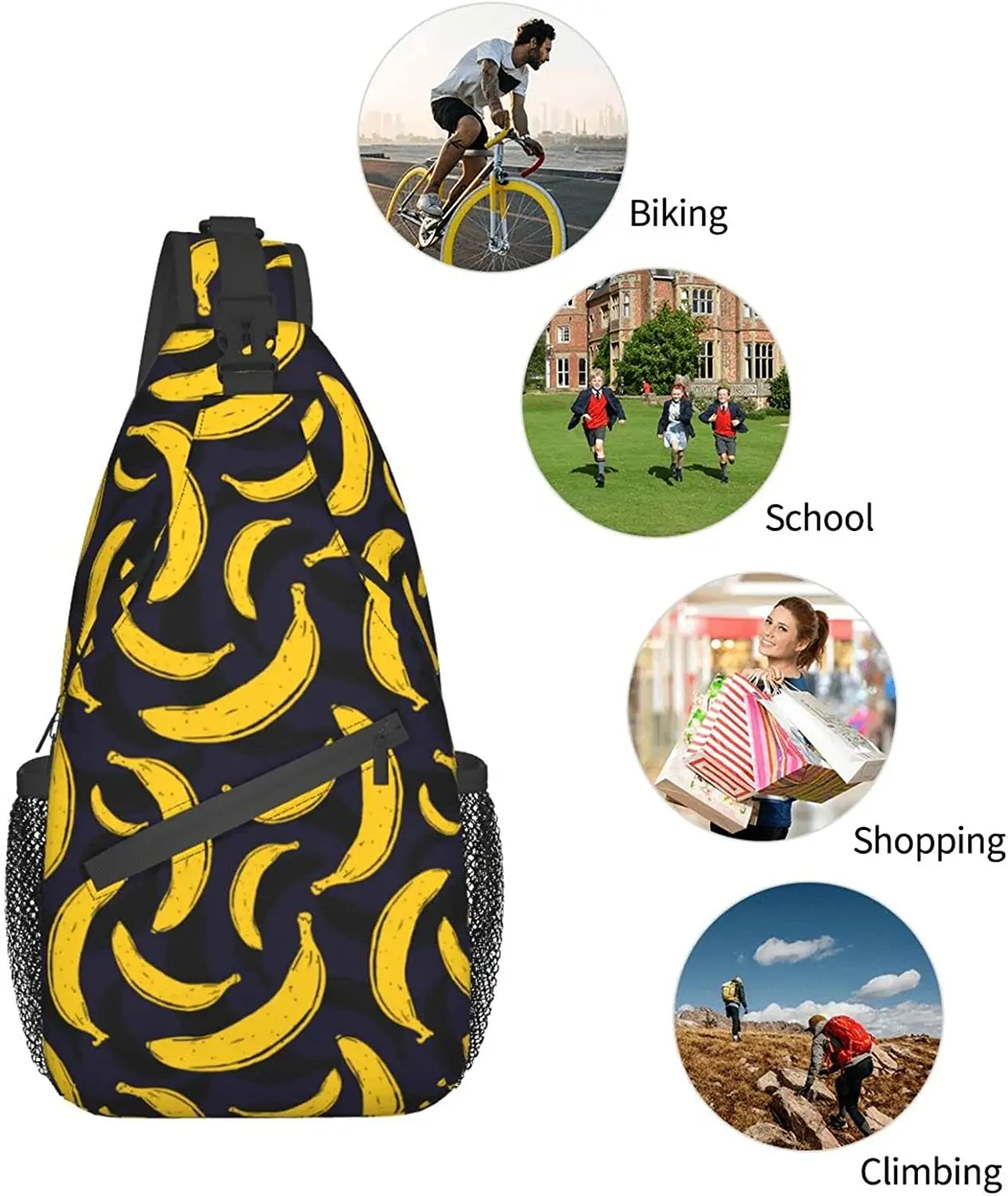 Banana Seamless Pattern Sling Bag - Fruits Print Crossbody Shoulder Bags