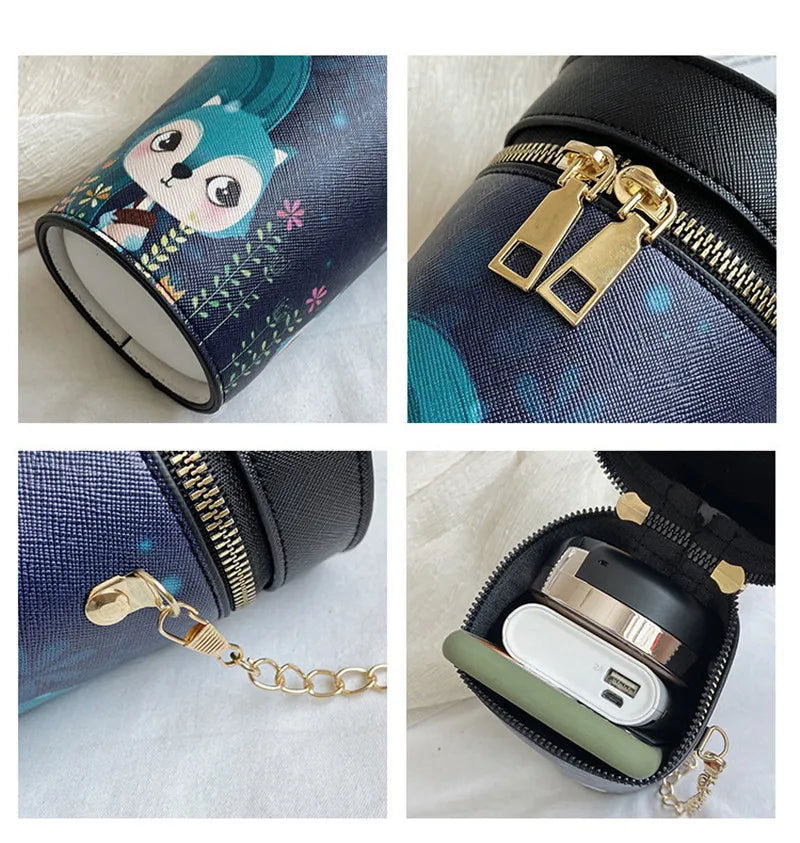 Barrel Shaped Women's Messenger Bag PU Leather Mini Crossbody Bag