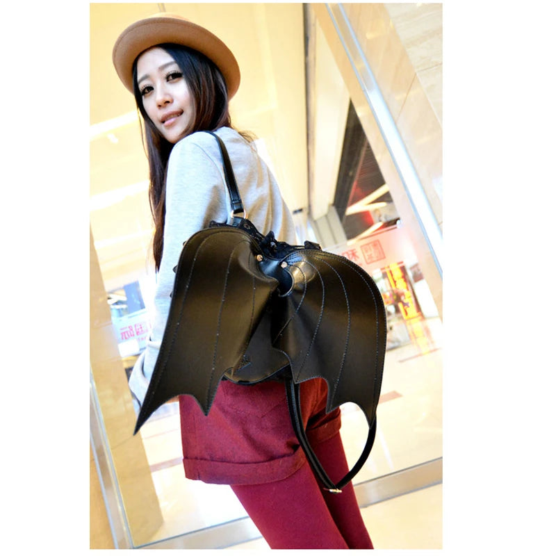 Punk Style Bat Wing Backpack for Women Girl School Bag