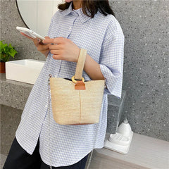 Straw Beach Bag Cross Body Bucket Shoulder Bag for Women Girls