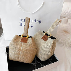 Straw Beach Bag Cross Body Bucket Shoulder Bag for Women Girls