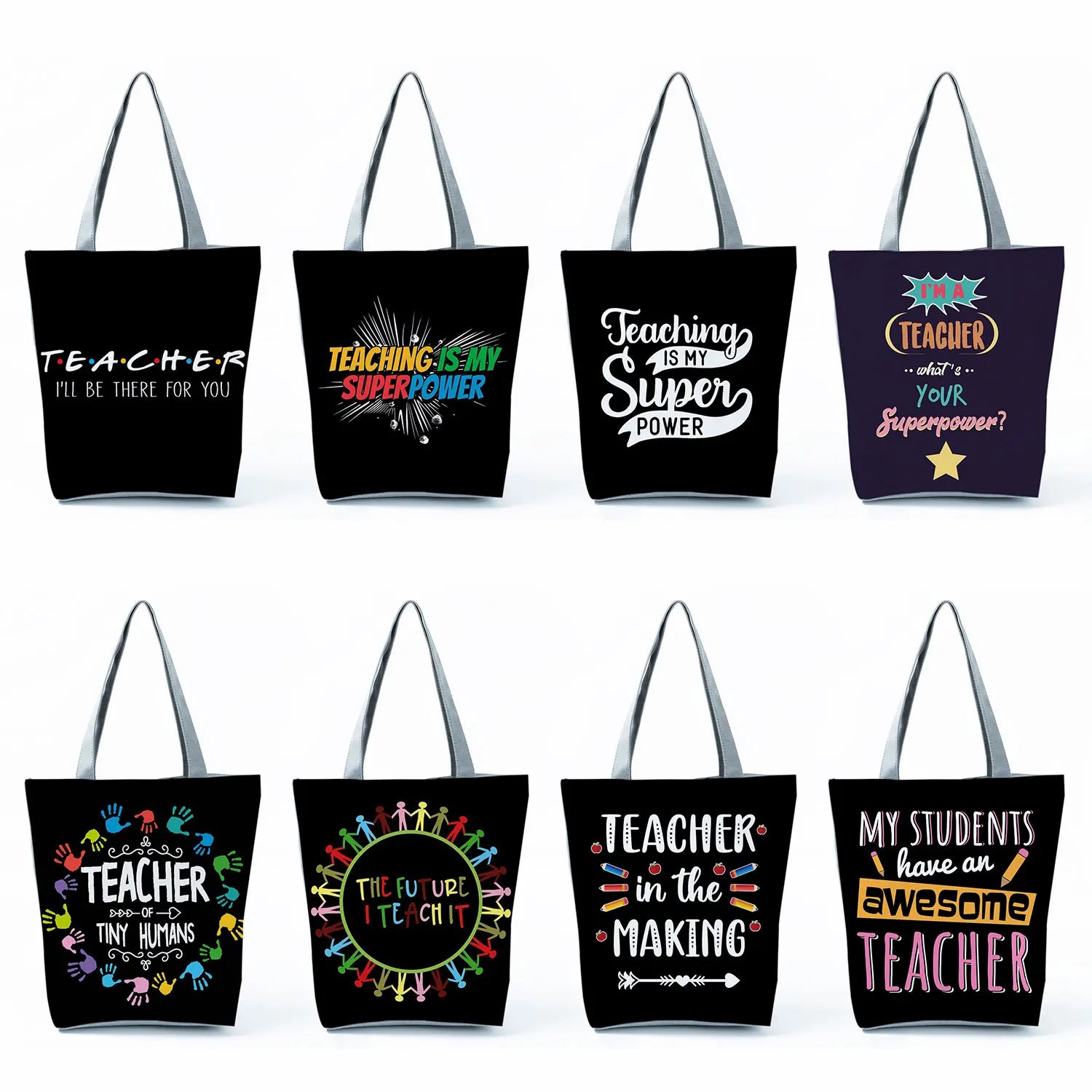 Colorful Letters Print Tote Bag Customizable Beach Travel School Gift Shopper