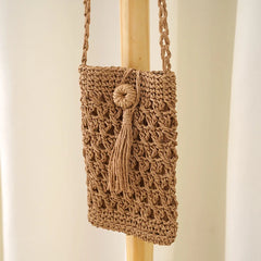 Vintage Straw Tassel Crossbody Bag for Summer Beach