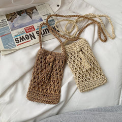 Beach Mobile Phone Bag Summer Mini Crossbody Vintage Female Straw Tassel Bag