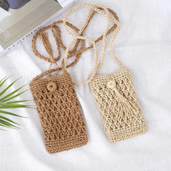 Vintage Straw Tassel Crossbody Bag for Summer Beach