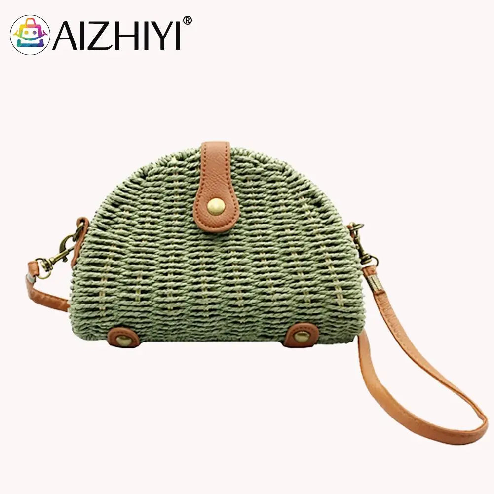 Beach Shoulder Bow Bags Woven Semicircle Ladies Purse