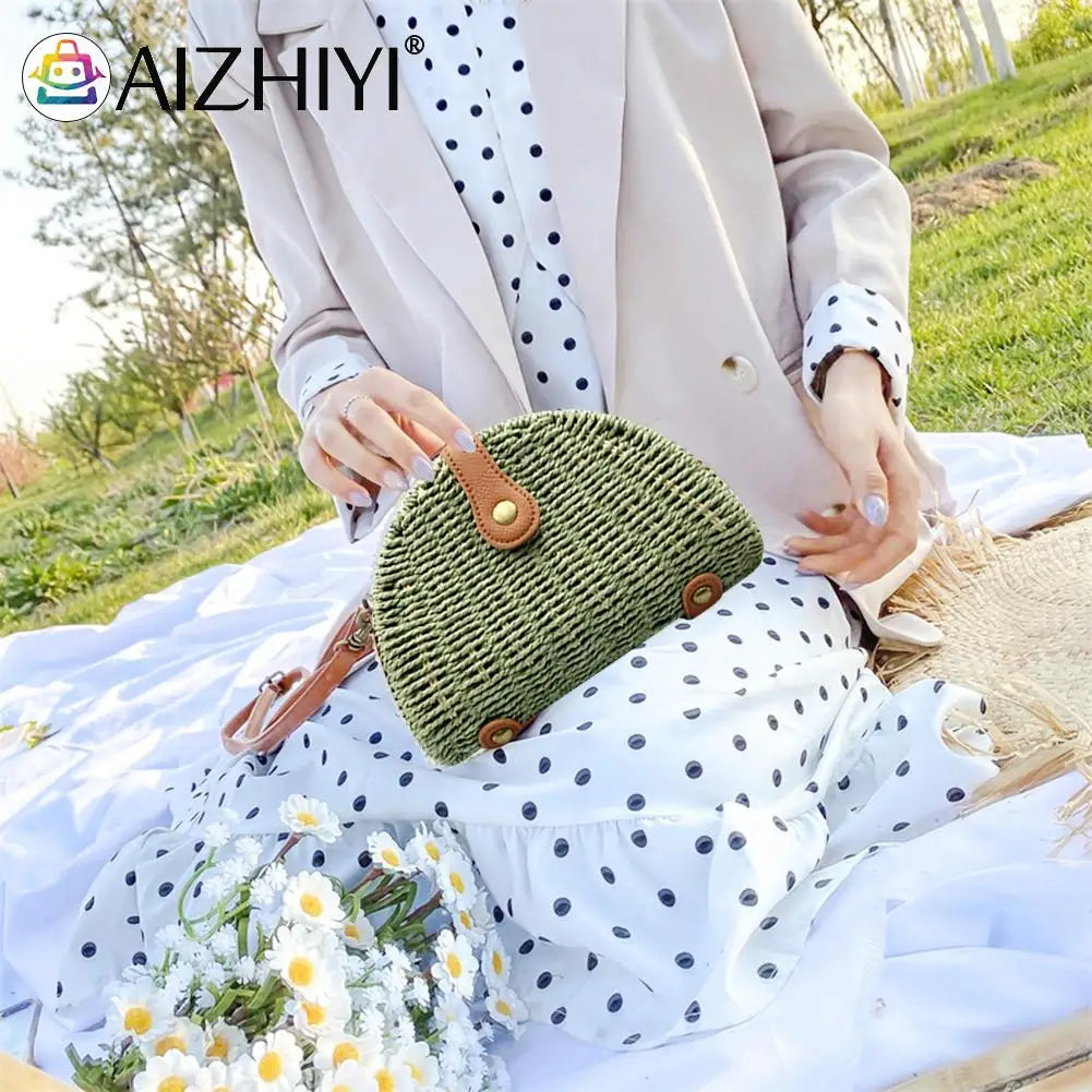Beach Shoulder Bow Bags Woven Semicircle Ladies Purse