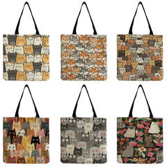 Cats Print Beach Tote Bag Eco-Friendly Travel Shopper Bag
