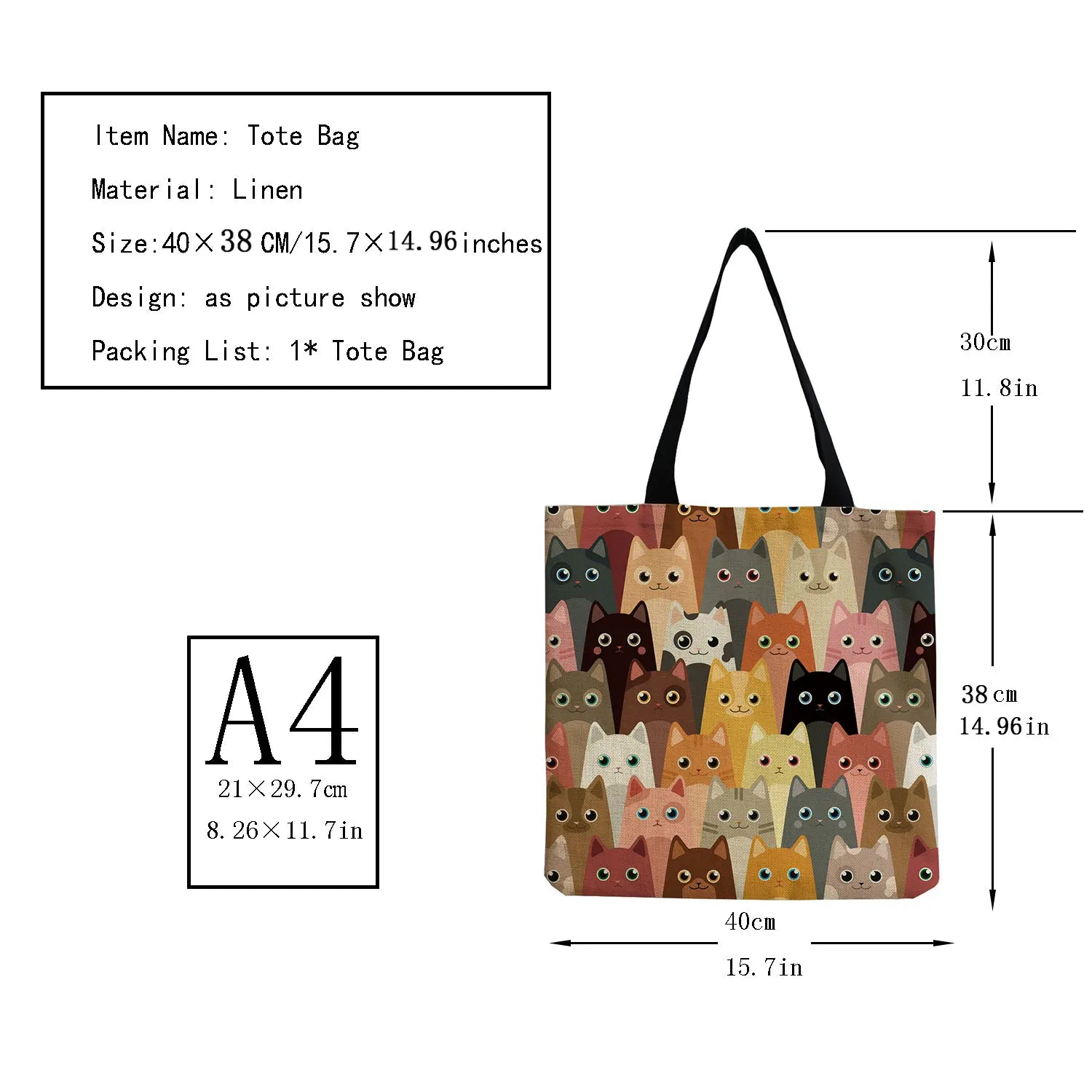 Cats Print Beach Tote Bag Eco-Friendly Travel Shopper Bag