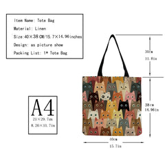 Cats Print Beach Tote Bag Eco-Friendly Travel Shopper Bag