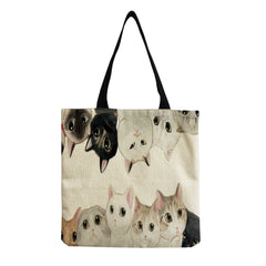 Cats Print Beach Tote Bag Eco-Friendly Travel Shopper Bag
