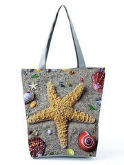 Beach Starfish Printed Shoulder Bag Eco Friendly Handbags for Women