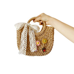 Floral Decor Crossbody Bag Hand-Held Tote Lace Bowknot Handbags