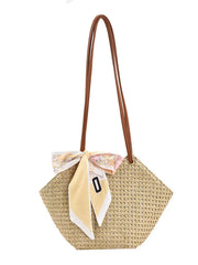 Women's Beach Scarf Tote Straw Handbag Solid Casual Shoulder Bag