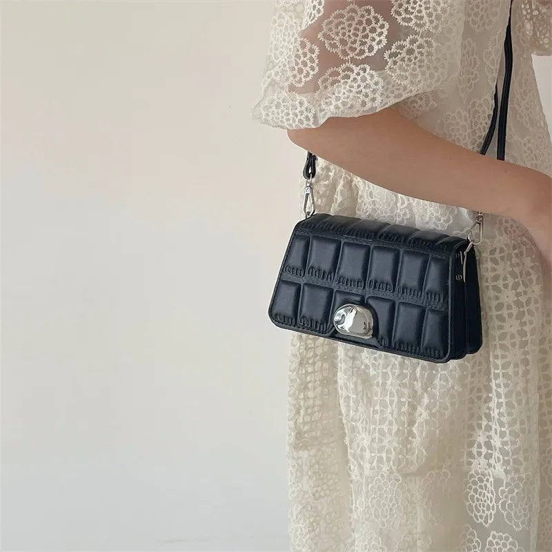 Plaid Bead Chain Shoulder Bag for Women Ladies Underarm Purses and Handbags