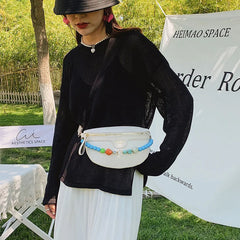 Women Beaded Waist Bag High Leather Fanny Pack Female Chest Belt Bag