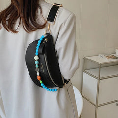 Women Beaded Waist Bag High Leather Fanny Pack Female Chest Belt Bag