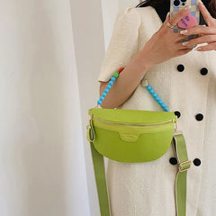 Women Beaded Waist Bag High Leather Fanny Pack Female Chest Belt Bag