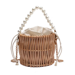 Small Straw Shoulder Bag Rattan Weave Beach Bucket Crossbody Handbag