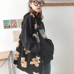 Bear Women Plush Shoulder Bag Lamb Wool Large-capacity Shopping Bag