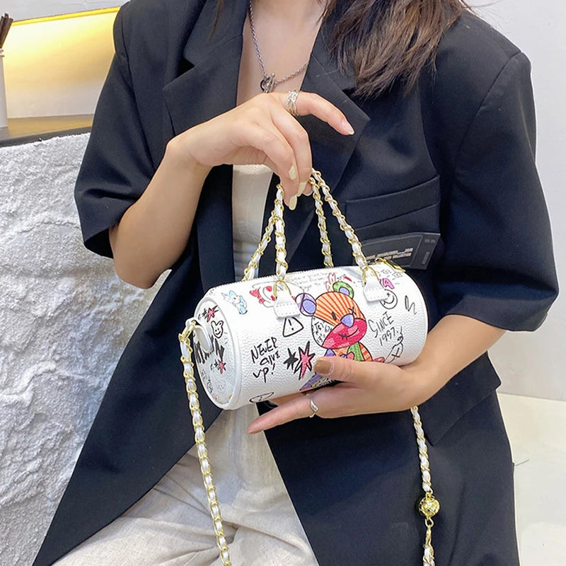 Bear Graffiti Lady's S Chain Phone Shoulder Bag Handbag for Women