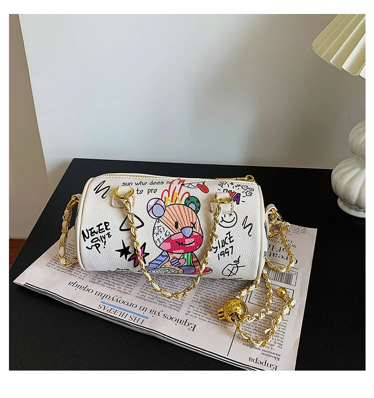 Bear Graffiti Lady's S Chain Shoulder Bag Women's Handbags