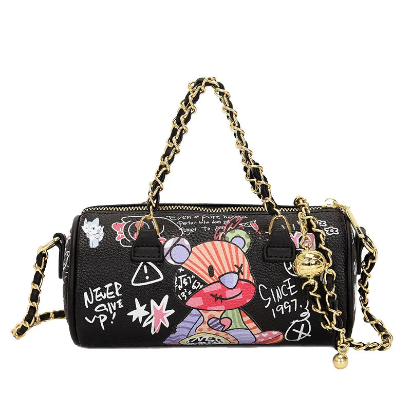 Bear Graffiti Lady's S Chain Phone Shoulder Bag Handbag for Women