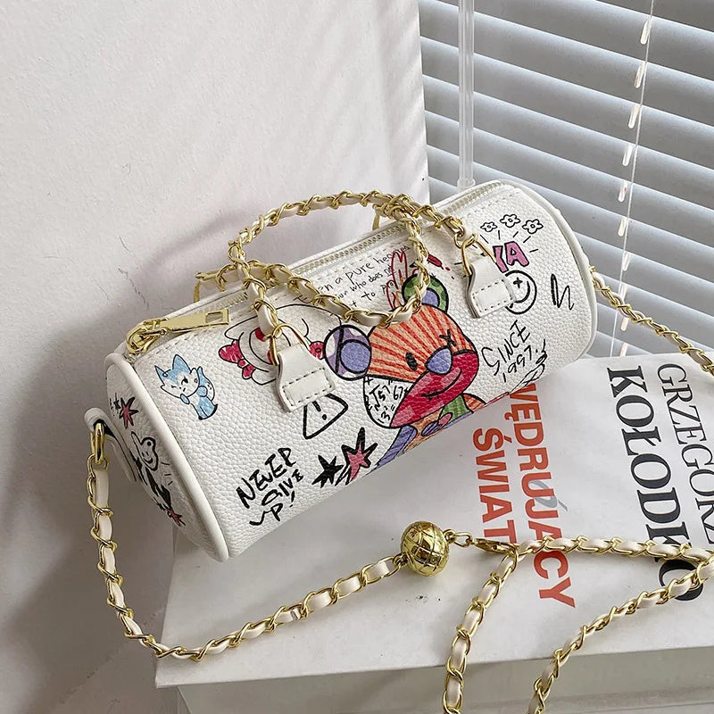 Bear Graffiti Lady's S Chain Phone Shoulder Bag Handbag for Women