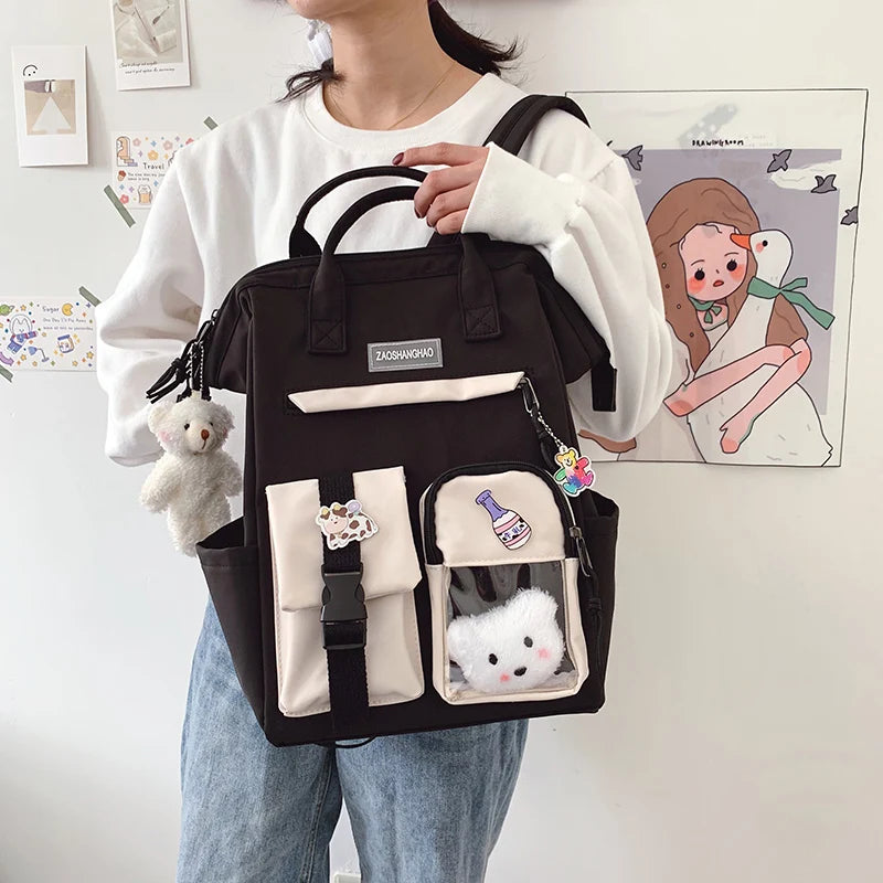 Bear Pendant Waterproof Candy Colors Backpack for Teenage Girl