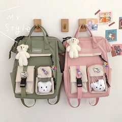 Bear Pendant Waterproof Candy Colors Backpack for Teenage Girl