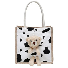 Bear Women's Canvas Shopper Bag Waterproof Zipper Handbags Tote Bolsa