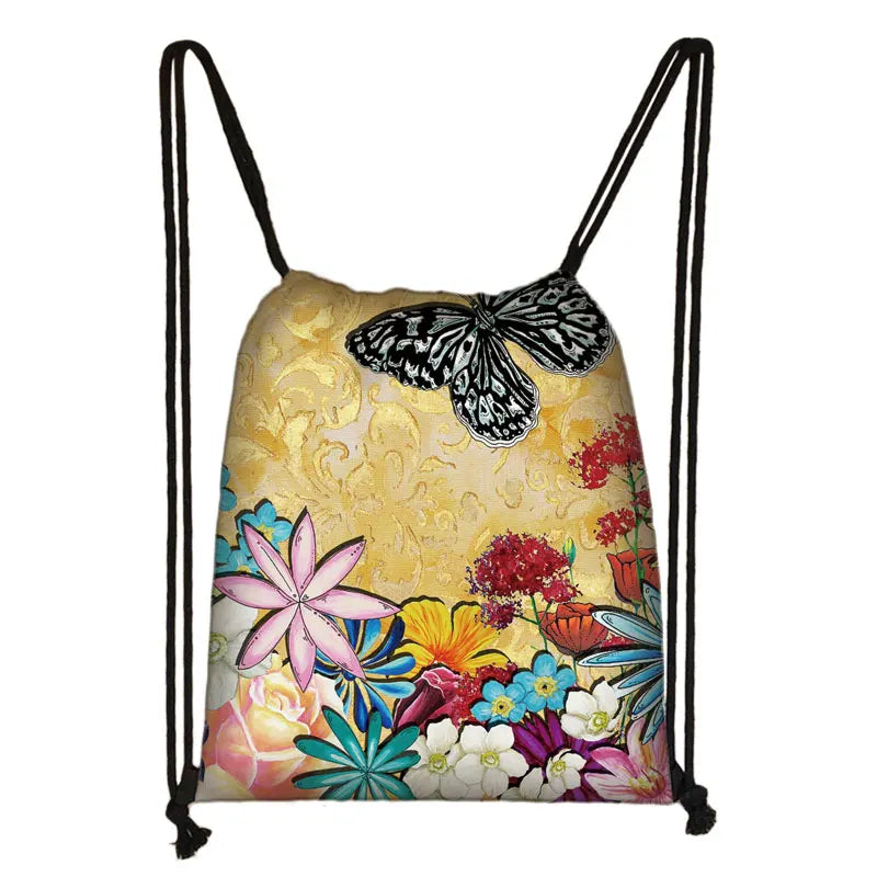 Butterfly Backpack Portable Women Canvas Storage Bag for Travel