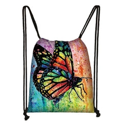 Butterfly Floral Backpack Softback Travel Ladies Drawstring Bags Teenager Girls