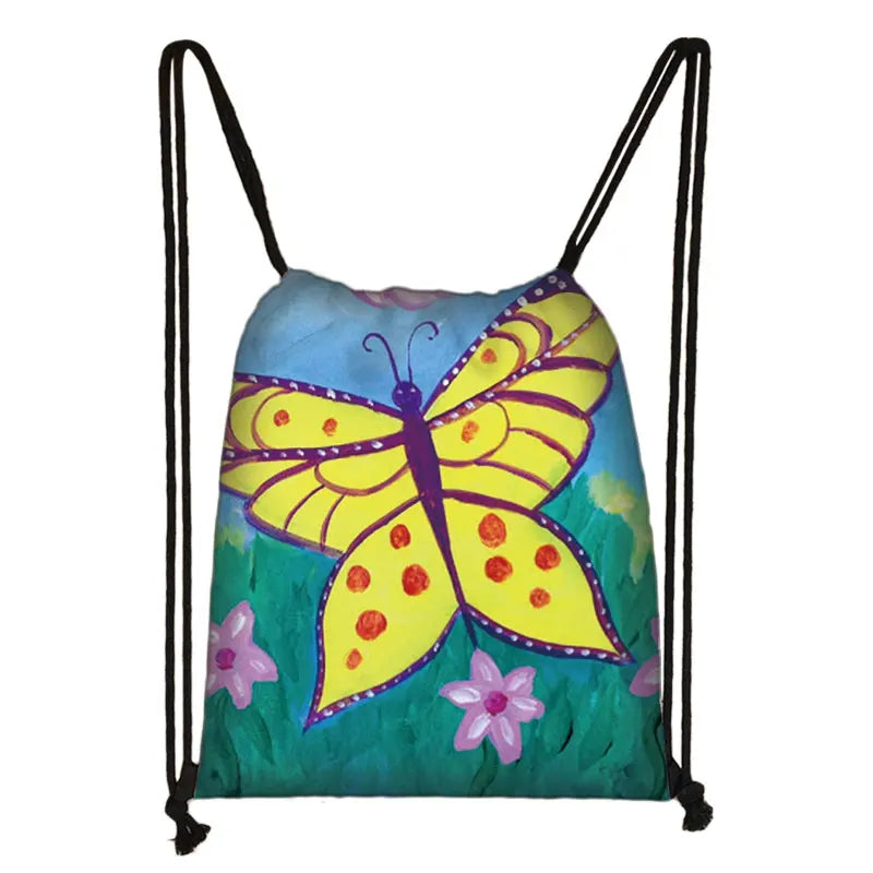 Butterfly Floral Backpack Softback Travel Ladies Drawstring Bags Teenager Girls