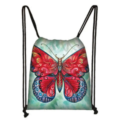 Butterfly Floral Backpack Softback Travel Ladies Drawstring Bags Teenager Girls