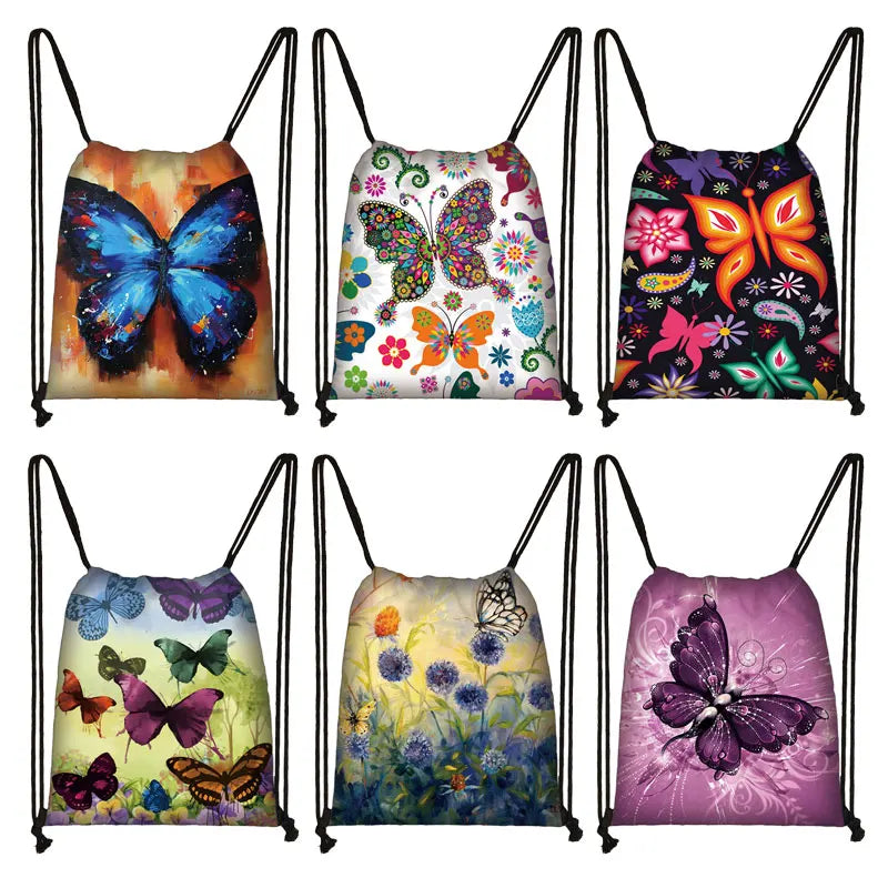 Butterfly Floral Backpack Softback Travel Ladies Drawstring Bags Teenager Girls