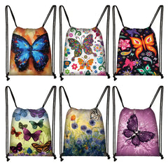 Butterfly Floral Backpack Softback Travel Ladies Drawstring Bags Teenager Girls