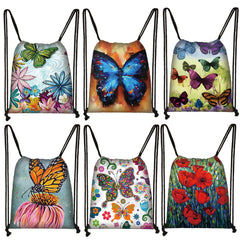 Butterfly Floral Backpack Women Storage Bags for Travel Ladies Drawstring Bags