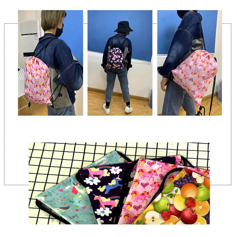 Butterfly Print Drawstring Bag Women Storage Bags Casual Softback Backpack