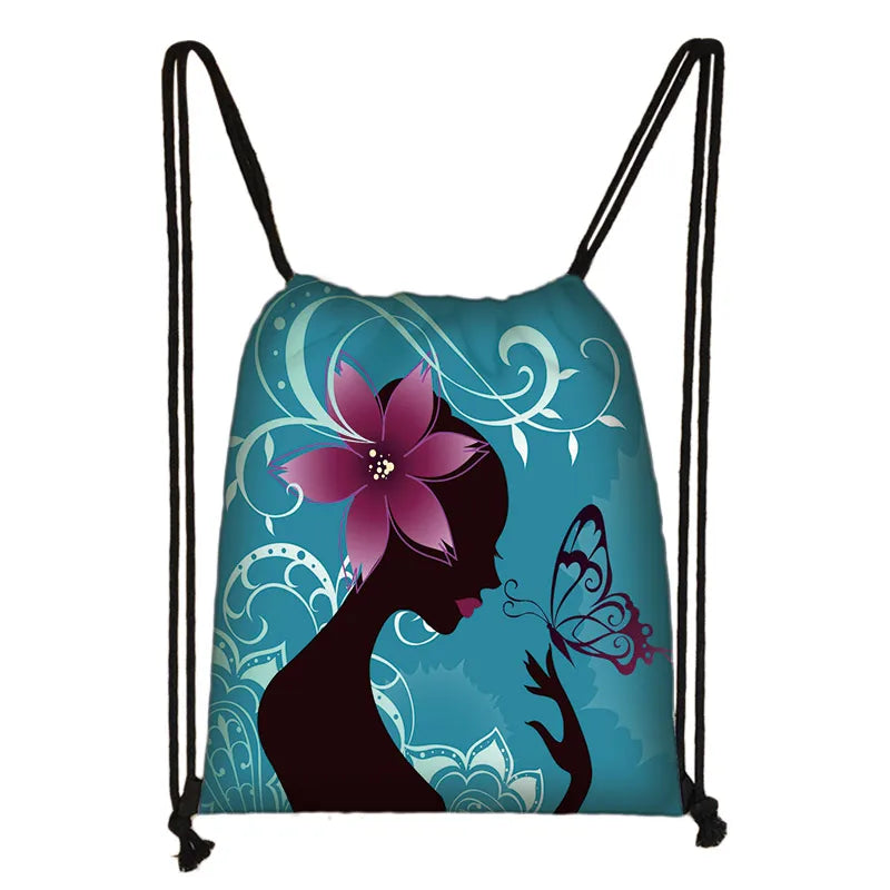 Butterfly Print Drawstring Bag Women Storage Bags Casual Softback Backpack