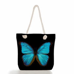 Butterfly Print Women's Beach Bag Cartoon Thick Rope Handbags