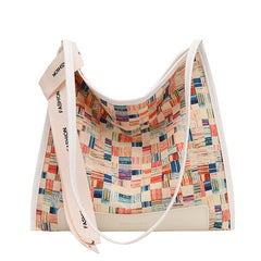 Cherry Plaid Messenger Bag Large Canvas Shoulder Bag Women's Tote Bag