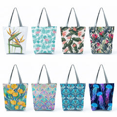 Flower Plant Print Women Handbag Shopping Shoulder Bags Casual Eco Tote