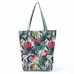 Flower Plant Print Women Handbags Casual Tote Bags