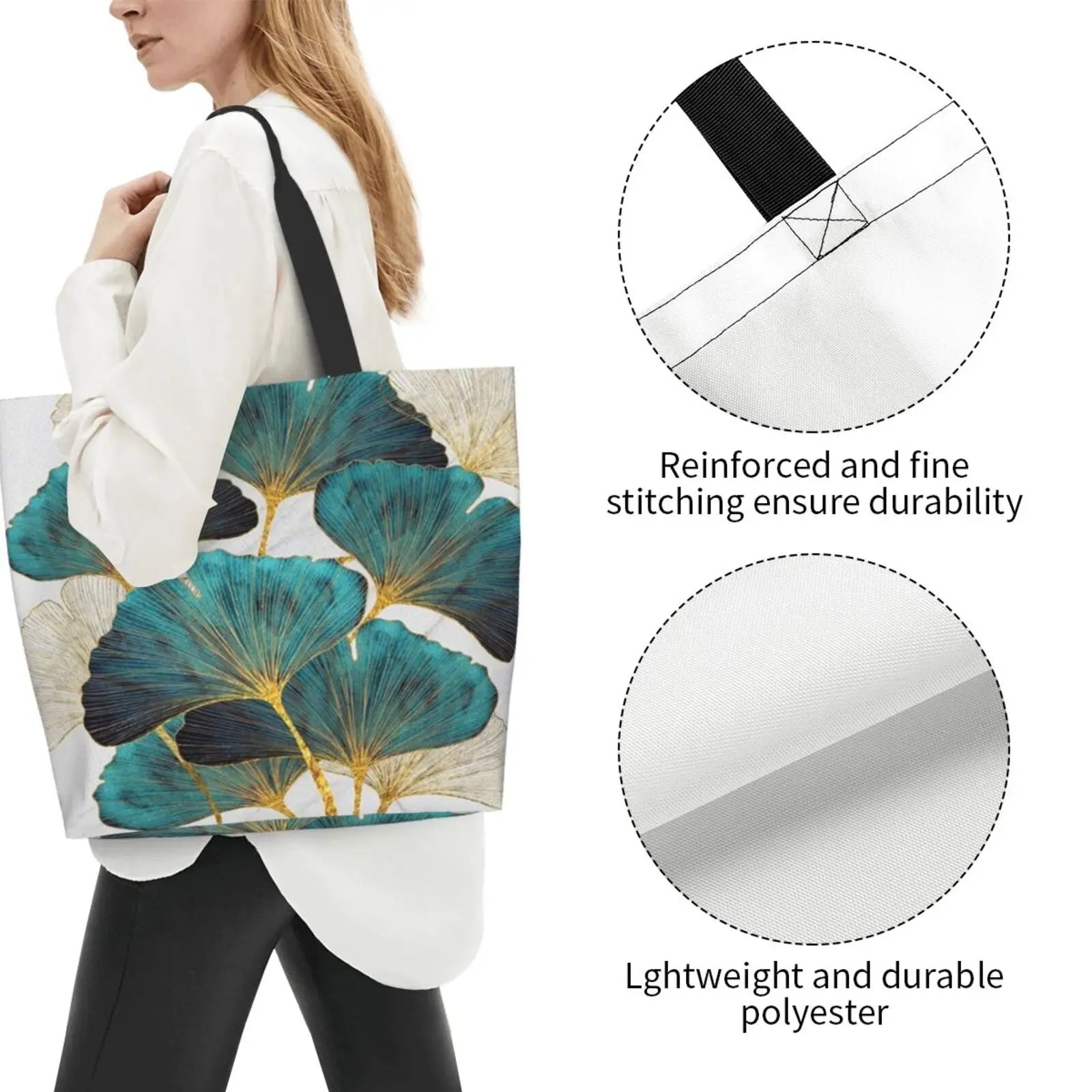 Ginkgo Leaf Print Shoulder Bag with Large Capacity